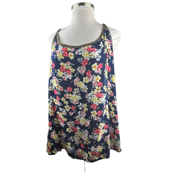 Torrid Lace Back Cami Top Navy Blue Multi-Colored Floral Print Plus Size 5 5X - Picture 3 of 16